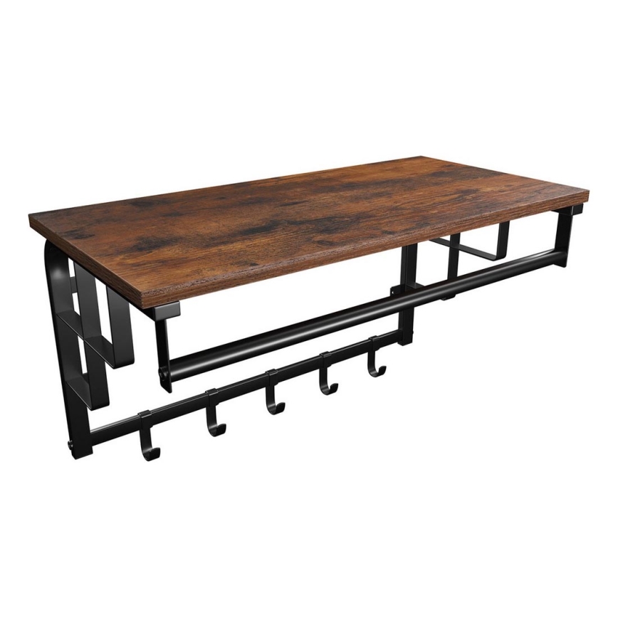 Porte-manteau mural avec étagère NATE marron/noir