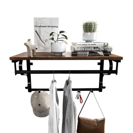 Porte-manteau mural avec étagère NATE marron/noir