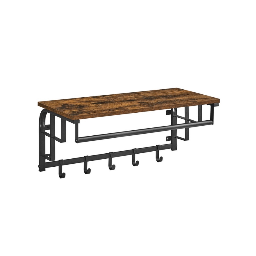 Porte-manteau mural avec étagère NATE marron/noir