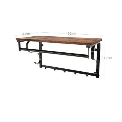 Porte-manteau mural avec étagère NATE marron/noir