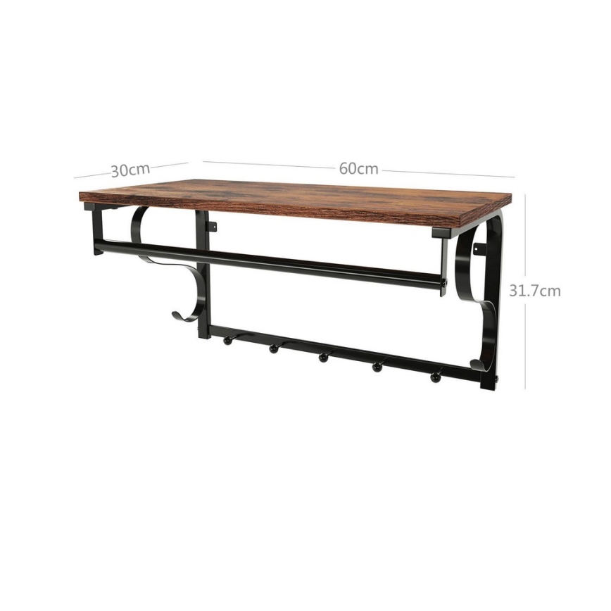 Porte-manteau mural avec étagère NATE marron/noir