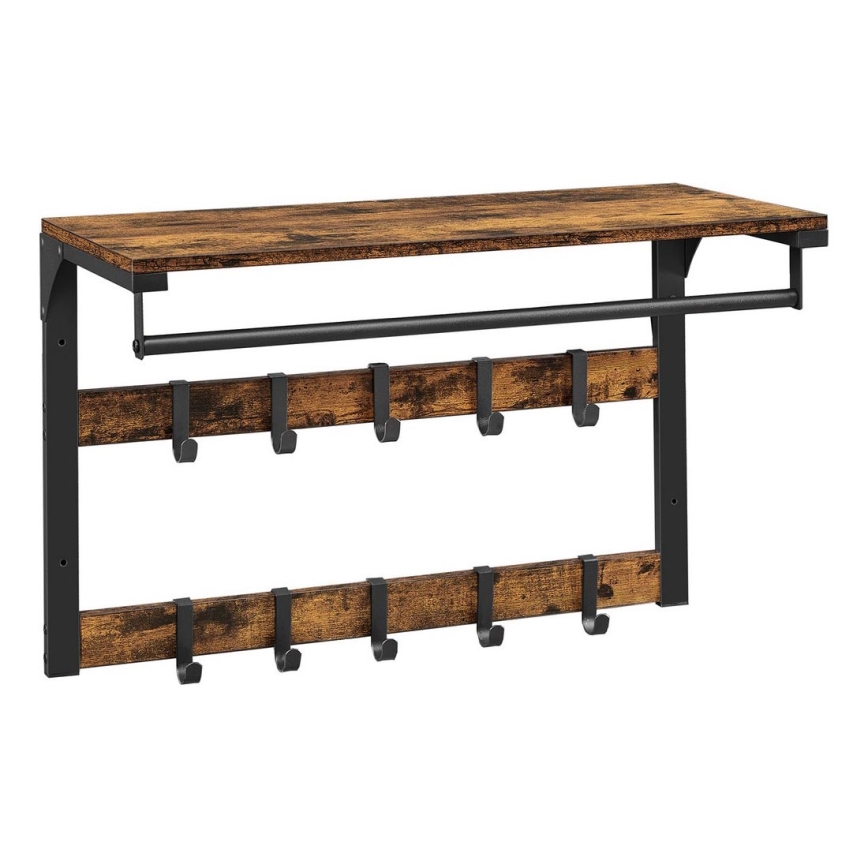 Porte-manteau mural avec étagère NATE marron/noir