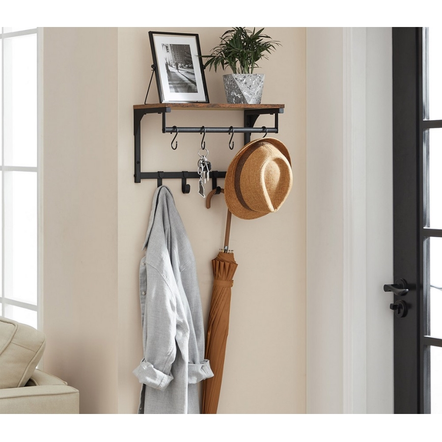 Porte-manteau mural avec étagère NATE marron/noir