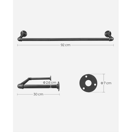 Porte-manteau mural pour cintres LINEA 92x7x30 cm noir
