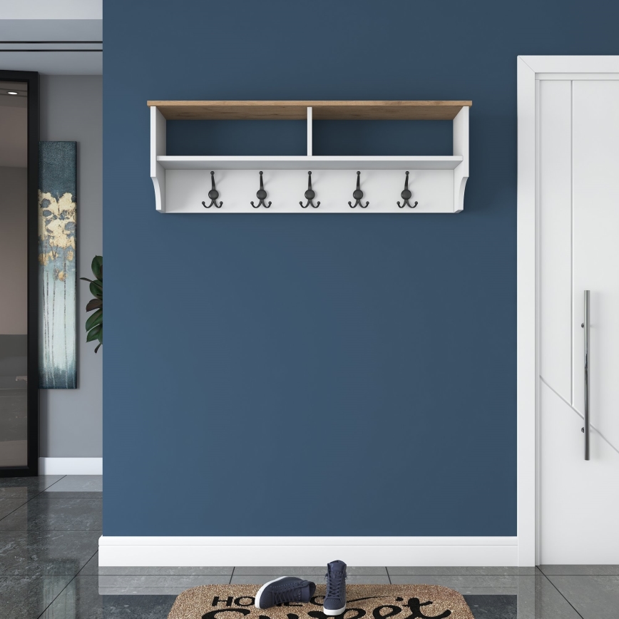 Porte-manteau mural RANI 120x37x22 cm blanc/beige