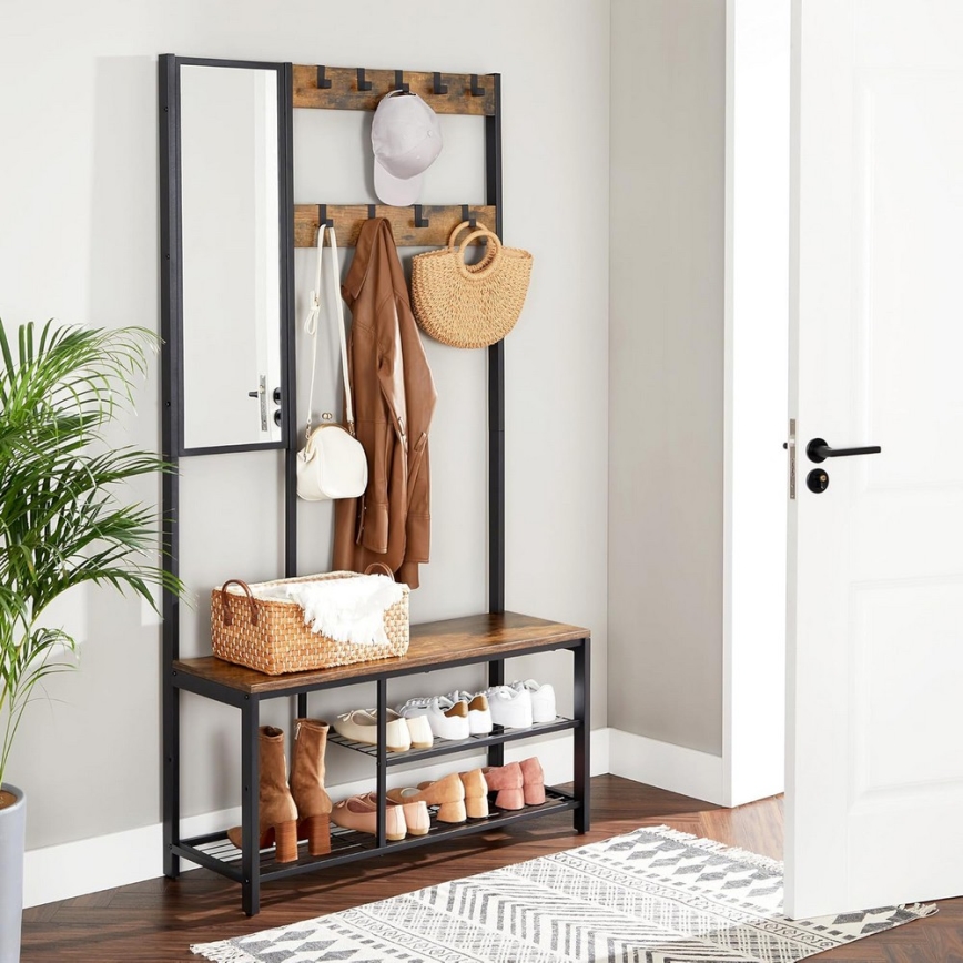 Porte-manteau sur pied avec miroir NAVOR marron/noir