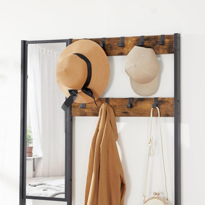 Porte-manteau sur pied avec miroir NAVOR marron/noir