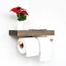 Porte-papier toilette avec étagère BORU 12x30 cm épicéa/cuivre
