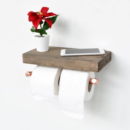 Porte-papier toilette avec étagère BORU 12x30 cm épicéa/cuivre