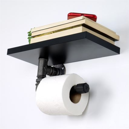 Porte-papier toilette  avec une étagère BORU 12x30 cm noir