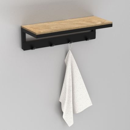 Porte-serviettes mural avec étagère 10x40 cm noir