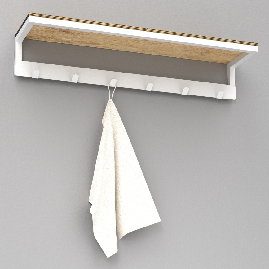 Porte-serviettes mural avec étagère 10x60 cm blanc