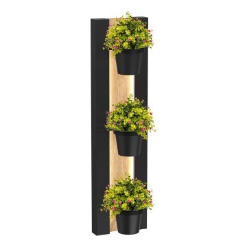 Pot de fleurs mural avec éclairage LED SHELF 90x18 cm noir/chêne