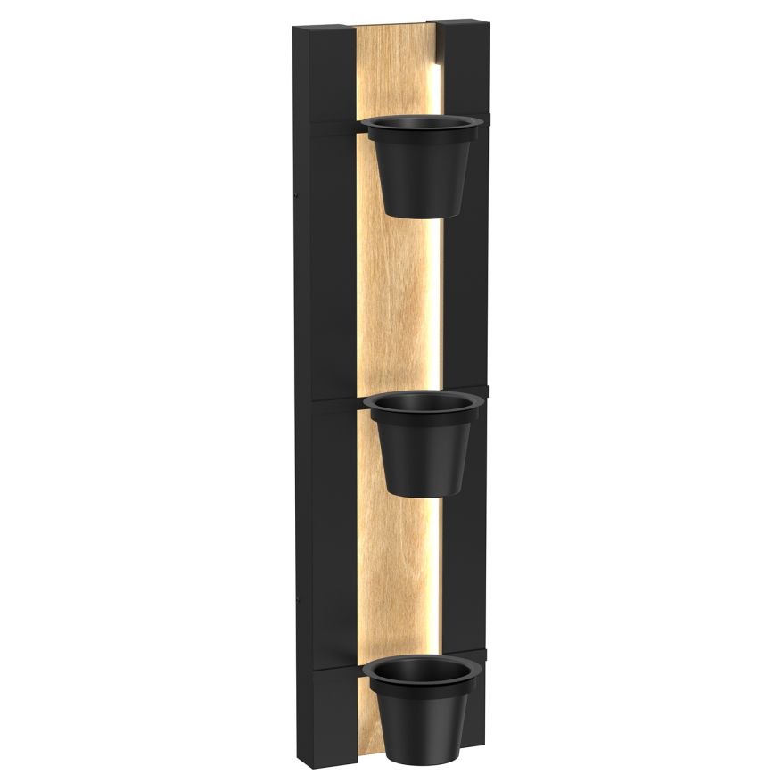 Pot de fleurs mural avec éclairage LED SHELF 90x18 cm noir/chêne