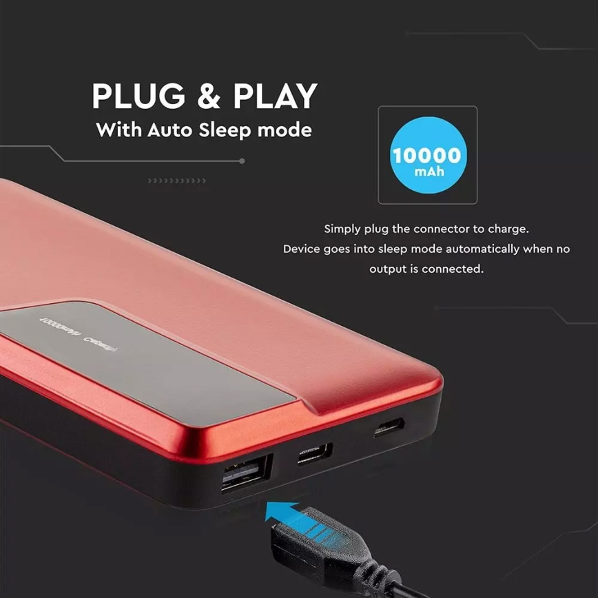 Power Bank avec écran 10000mAh/3,7V rouge