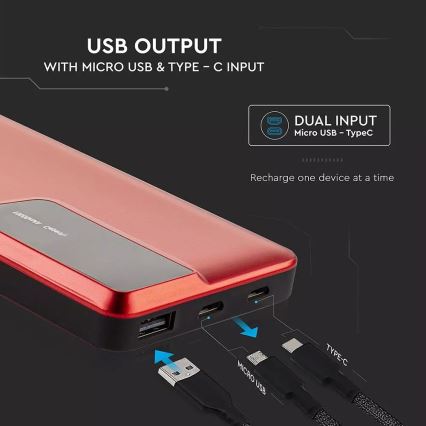 Power Bank avec écran 10000mAh/3,7V rouge