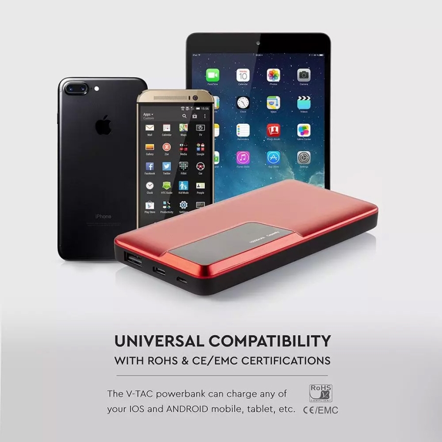 Power Bank avec écran 10000mAh/3,7V rouge