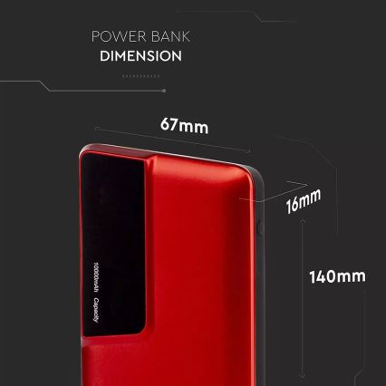 Power Bank avec écran 10000mAh/3,7V rouge