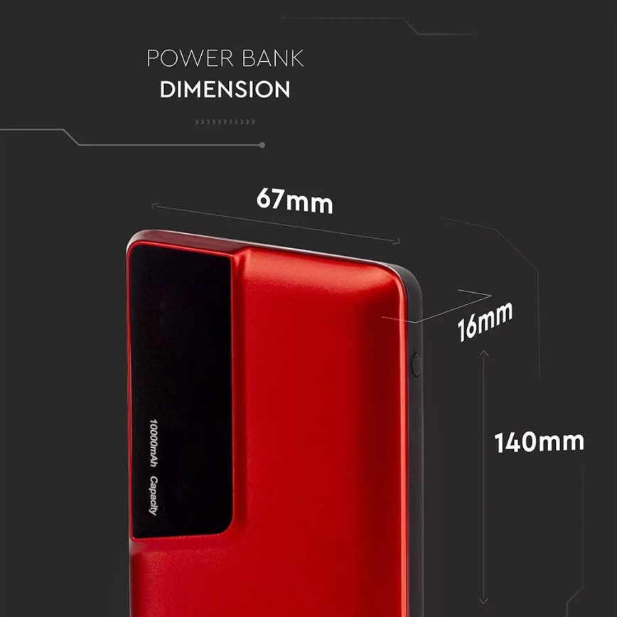 Power Bank avec écran 10000mAh/3,7V rouge