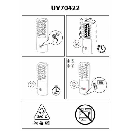 Prezent 70422 - Lampe de désinfection portable UVC/2,5W/5V USB