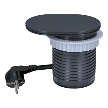 Prise encastrable avec couvercle coulissant 20W, 1 prise + ports USB A et C, noir