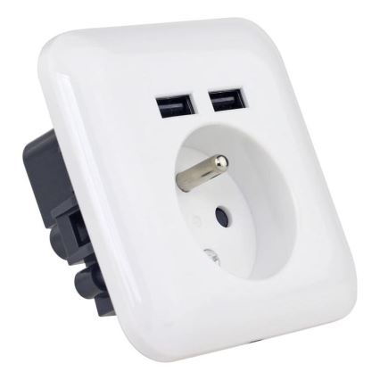 Prise murale domestique avec port USB FRENCH 250V/16A