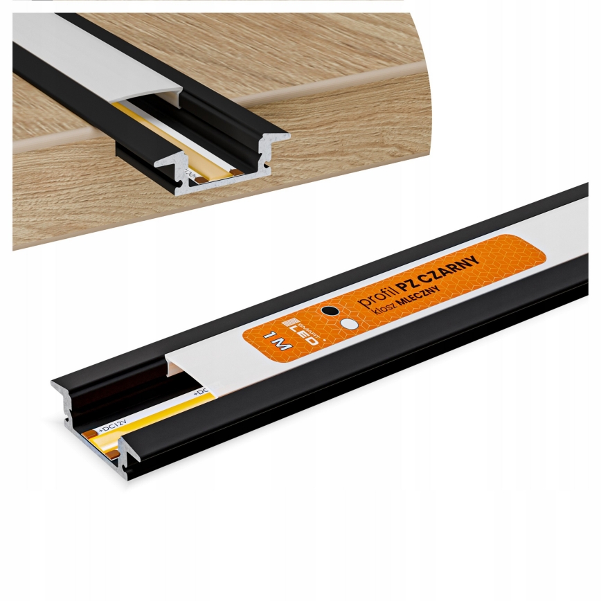 Profil encastrable pour rubans LED 1 m, noir/blanc