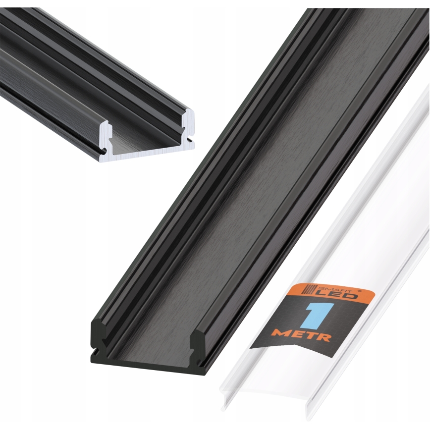 Profilé encastrable pour rubans LED, 1 m, noir/transparent