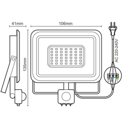 Projecteur avec détecteur LED/10W/230V 4000K IP44