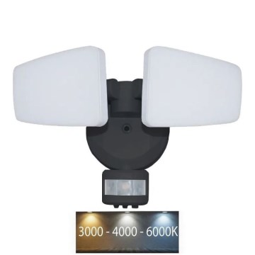 Projecteur extérieur avec détecteur LED/24W/230V 3000/4000/6000K IP54 noir