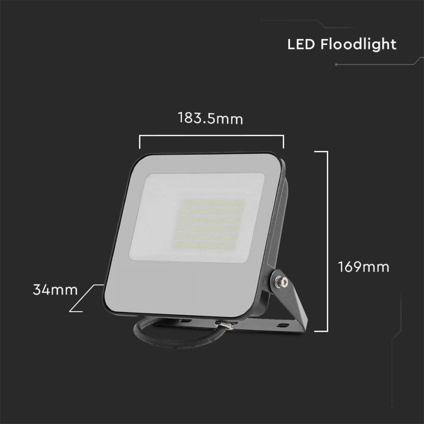 Projecteur LED/50W/230V 4000K IP65 noir
