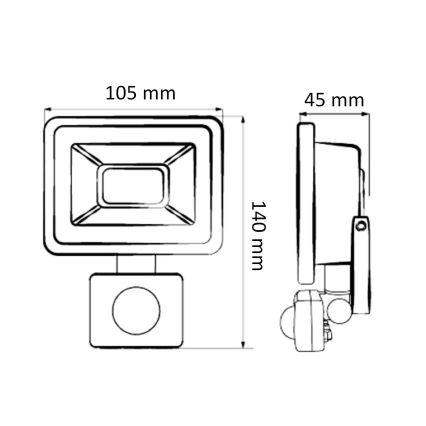 Projecteur LED avec détecteur, 20 W, 230 V, IP65