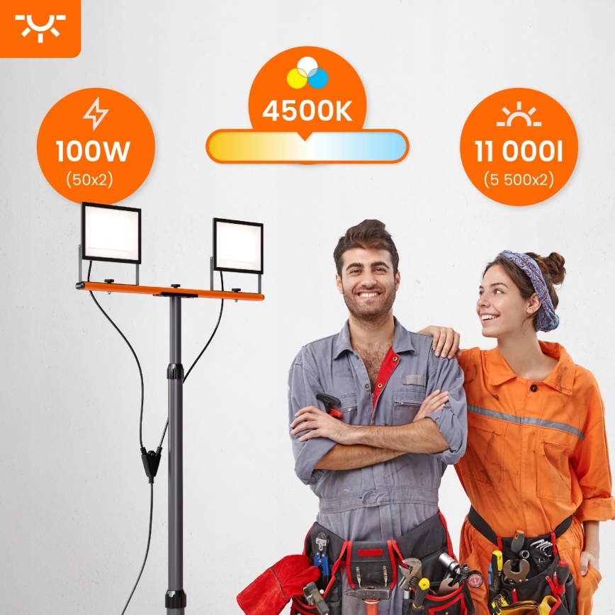 Projecteur LED avec trépied 2xLED/50W/230V 4500K IP65 noir/orange