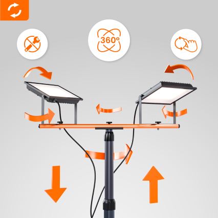 Projecteur LED avec trépied 2xLED/50W/230V 4500K IP65 noir/orange