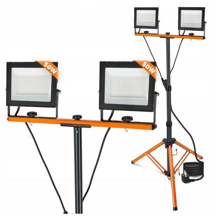 Projecteur LED avec trépied 2xLED/50W/230V 4500K IP65 noir/orange