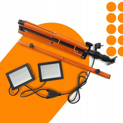 Projecteur LED avec trépied 2xLED/50W/230V 4500K IP65 noir/orange