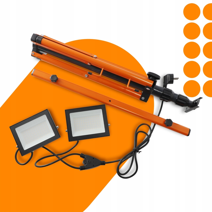 Projecteur LED avec trépied 2xLED/50W/230V 4500K IP65 noir/orange