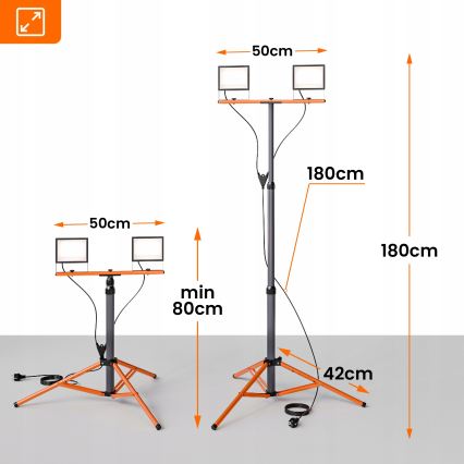 Projecteur LED avec trépied 2xLED/50W/230V 4500K IP65 noir/orange