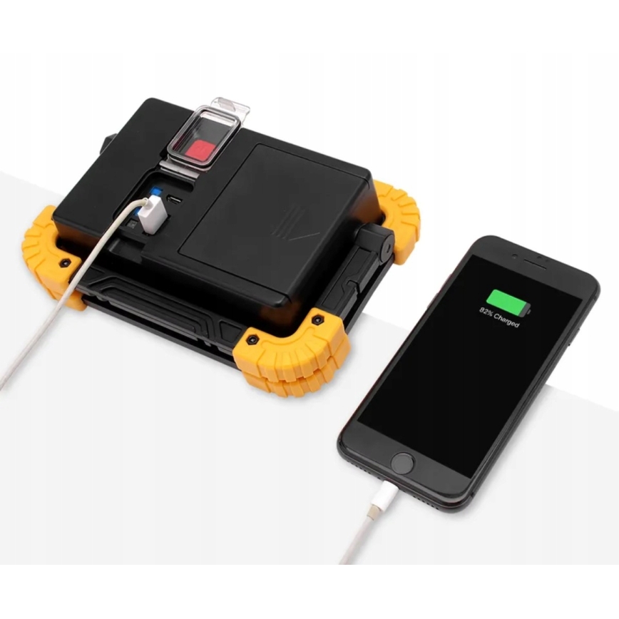 Projecteur LED rechargeable avec fonction powerbank LED/20W/5V 4400 mAh IP44 noir/jaune