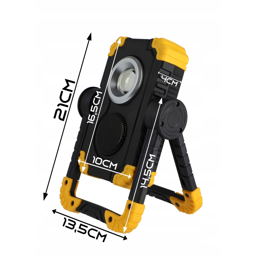 Projecteur LED rechargeable avec haut-parleur et fonction powerbank LED/10W/5V 4400 mAh IP44 noir/jaune