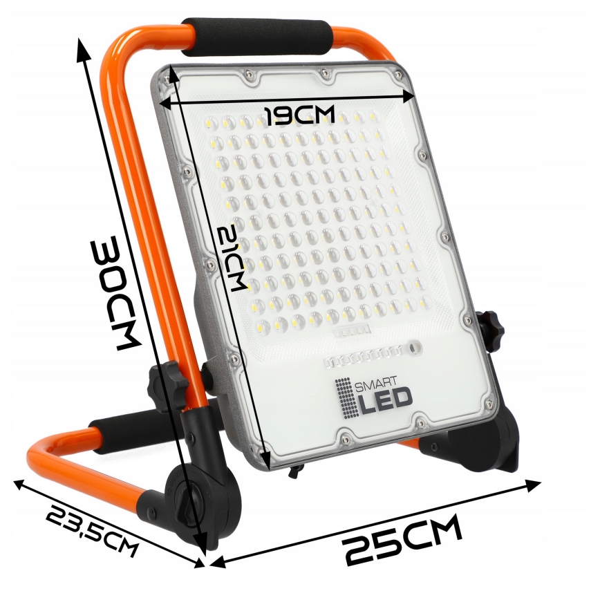 Projecteur LED rechargeable avec trépied — 50 W / 3,2 V / 4500 K / 5000 mAh / IP65 — orange