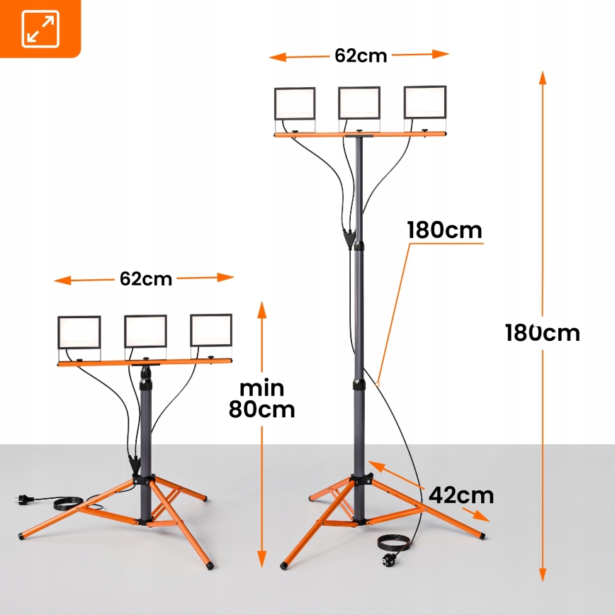 Projecteur LED sur pied 3xLED/50W/230V 4500K IP65 noir/orange