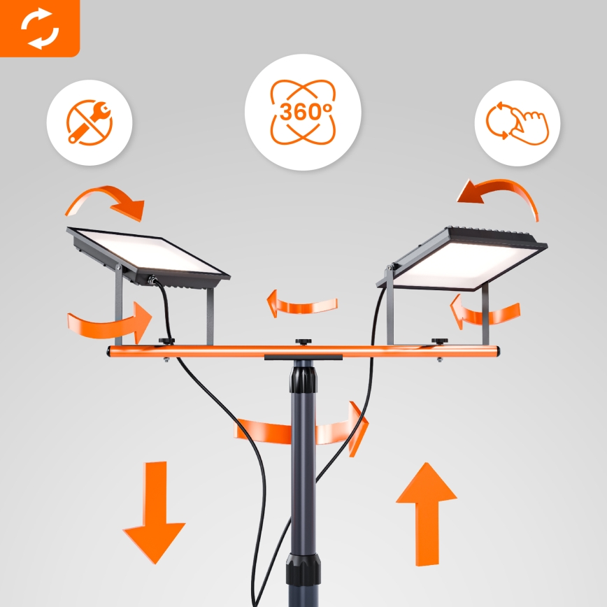 Projecteur LED sur trépied 2xLED/100W/230V 4500K IP65 noir/orange