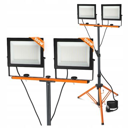 Projecteur LED sur trépied 2xLED/100W/230V 4500K IP65 noir/orange