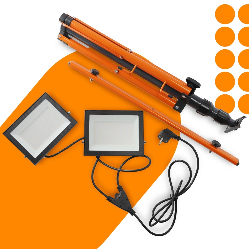 Projecteur LED sur trépied 2xLED/100W/230V 4500K IP65 noir/orange