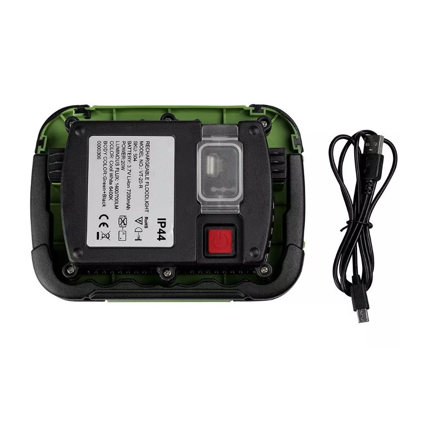 Projecteur rechargeable LED SAMSUNG CHIP + fonction SOS LED/20W/3,7V/USB IP44 4000K vert