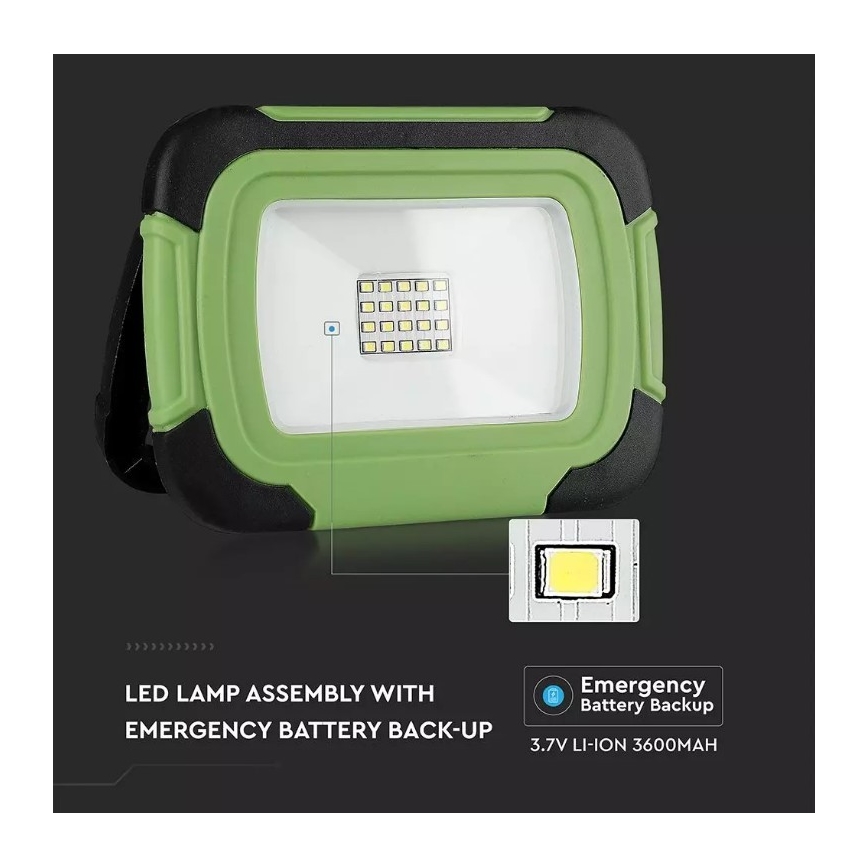 Projecteur rechargeable LED SAMSUNG CHIP + fonction SOS LED/20W/3,7V/USB IP44 4000K vert