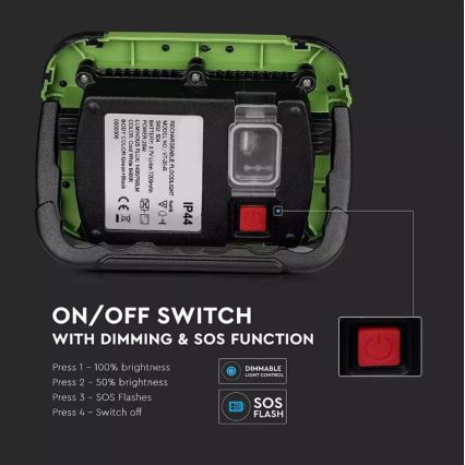 Projecteur rechargeable LED SAMSUNG CHIP + fonction SOS LED/20W/3,7V/USB IP44 4000K vert