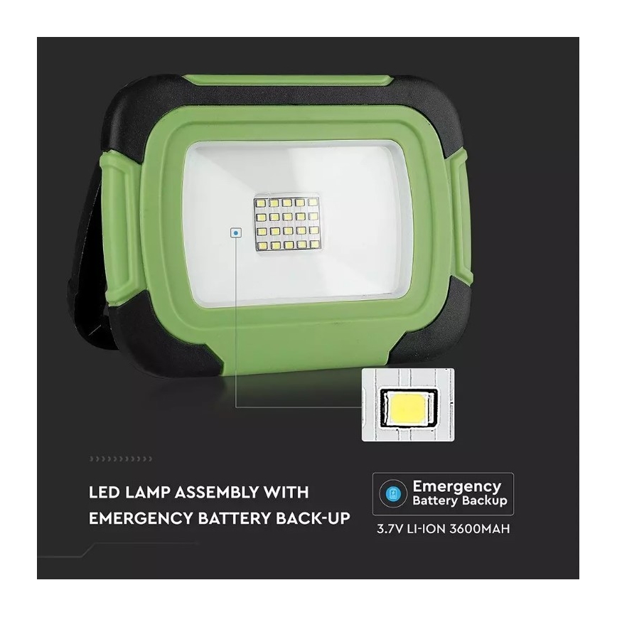 Projecteur rechargeable LED SAMSUNG CHIP LED/10W/3,7V IP44 4000K vert