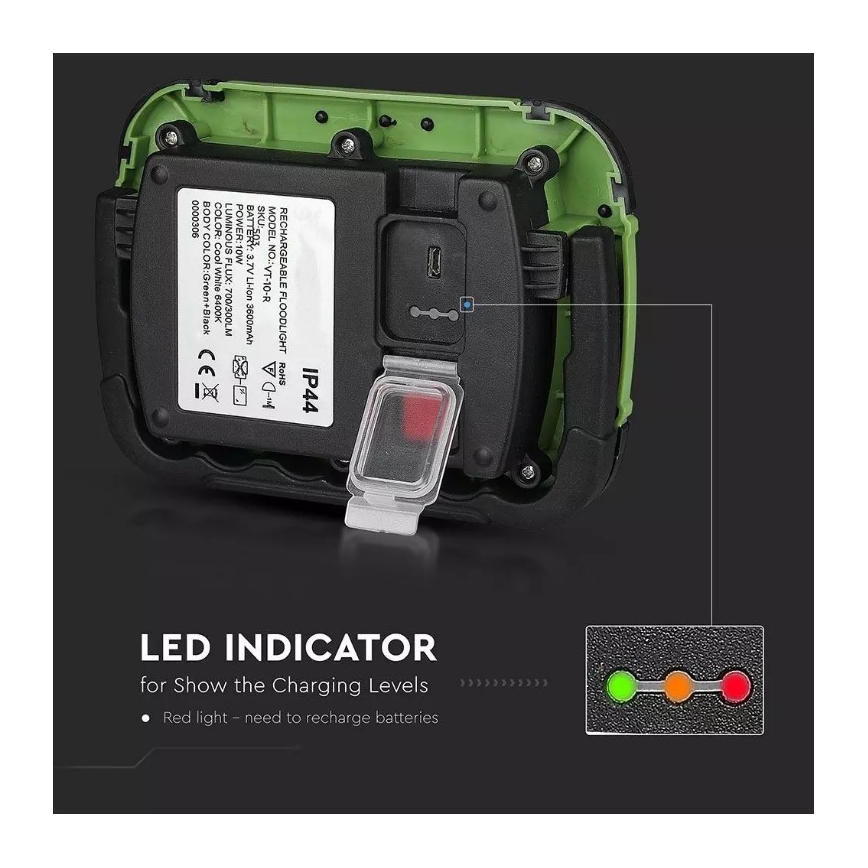 Projecteur rechargeable LED SAMSUNG CHIP LED/10W/3,7V IP44 4000K vert
